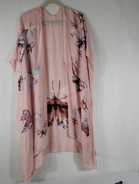 Light Pink Butterfly Print Kimono / Swimsuit Cover One Size